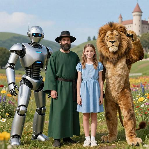 Costumed Characters in a Vibrant Field