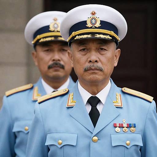 Two Older Men in Light Blue Military Uniforms