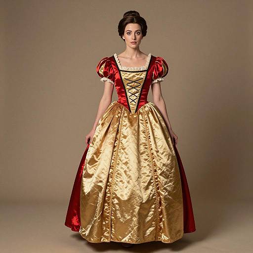 Woman in Red and Gold Period Costume Dress