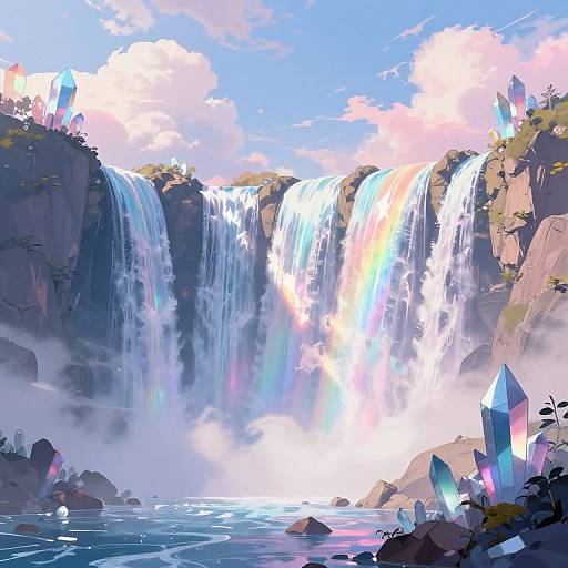 Surreal Colorful Waterfalls with Crystals