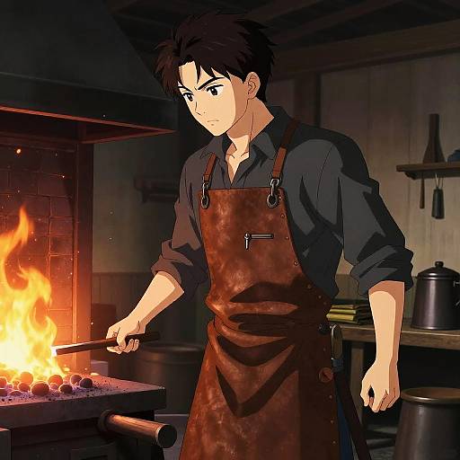 Determined Anime Blacksmith in Forge