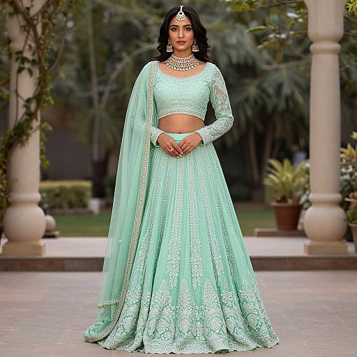 Radiant Woman in Mint Green Lehenga