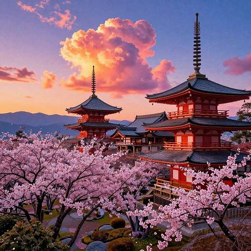 Dark Sunset Over Japanese Temple