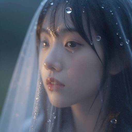 Ethereal Raindrops on Woman's Face