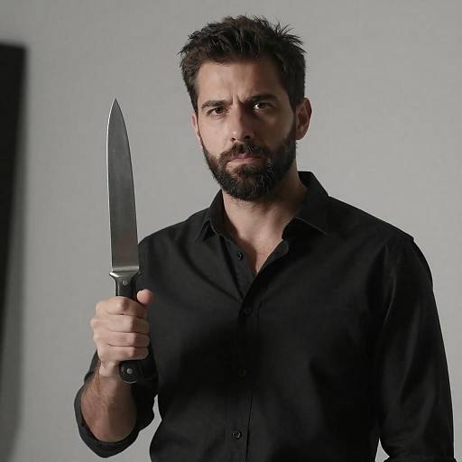 Dramatic Portrait of Man with Knife