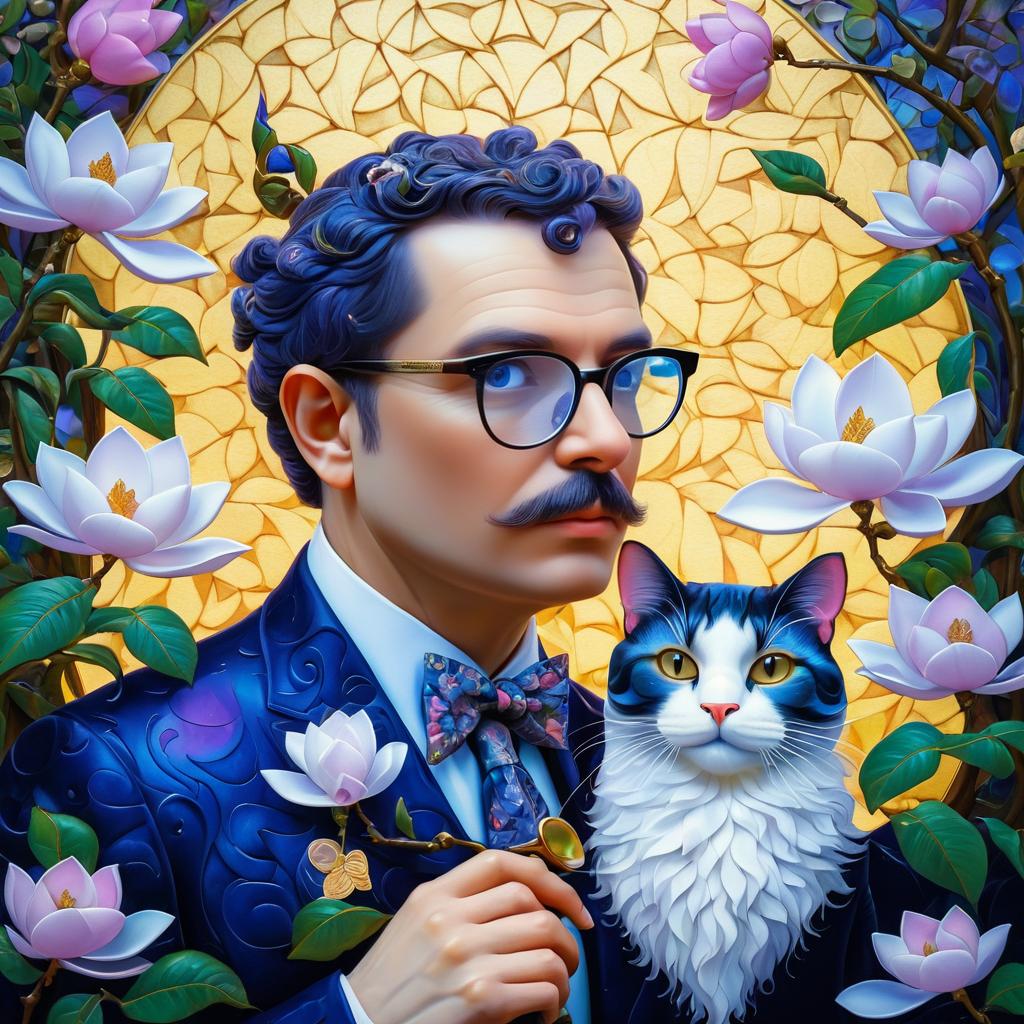 Elegant Album Art: Man, Cat, and Magnolias