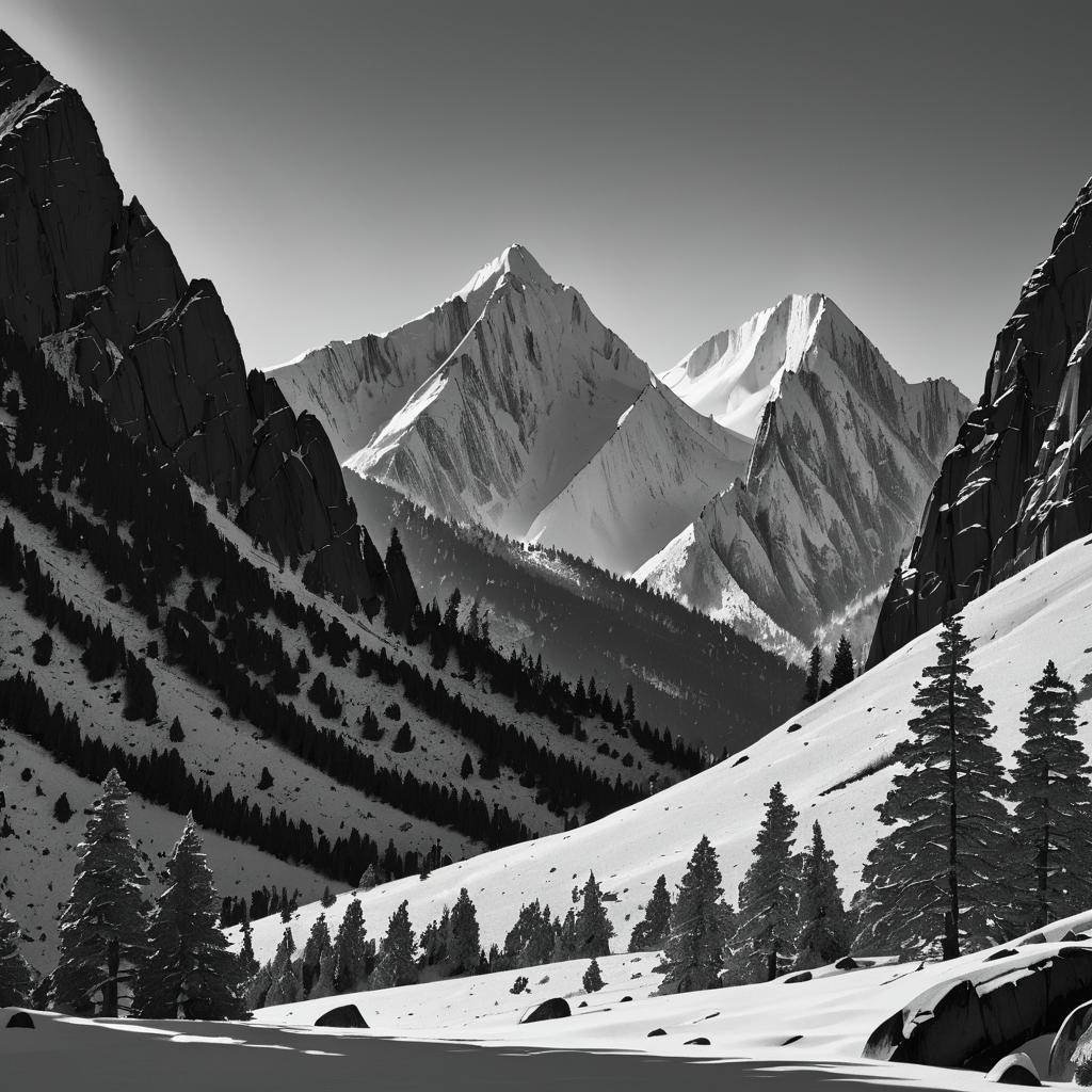 Dramatic Black-and-White Mountain Landscape