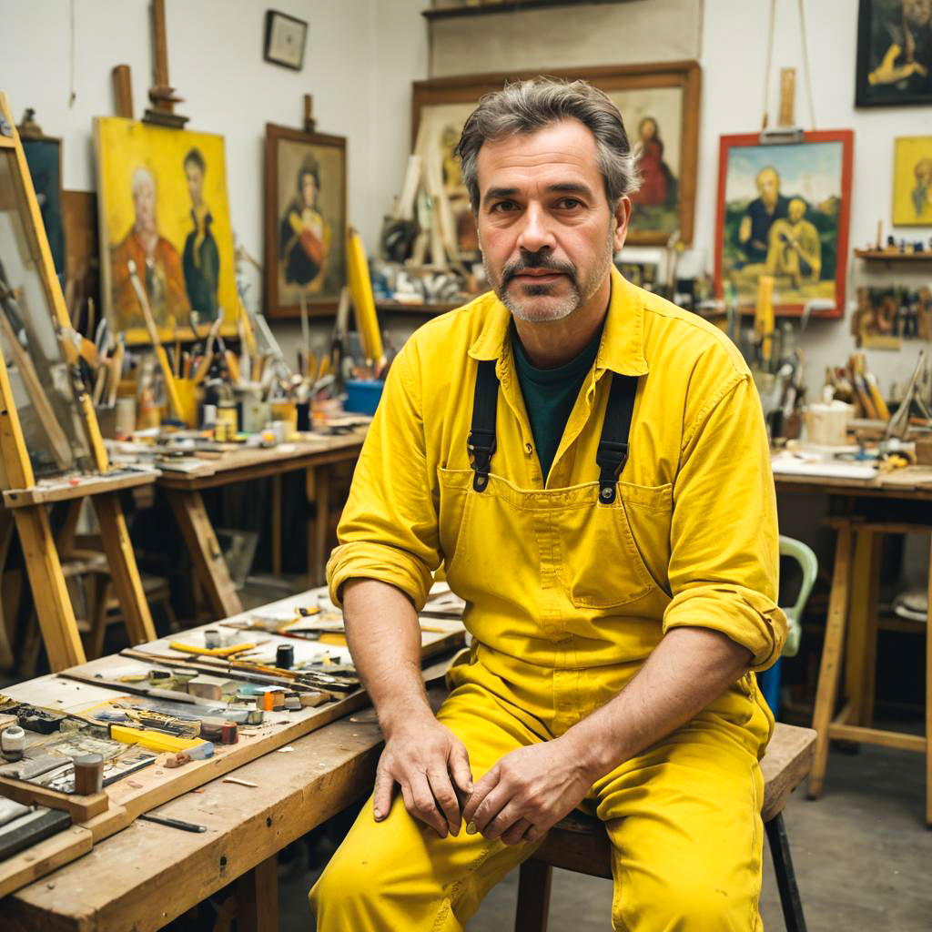 Vibrant Artist in a Busy Studio