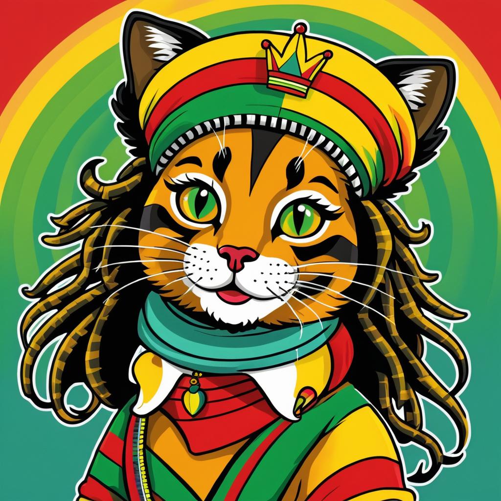 Playful Rastafarian Cat Pin-Up Art