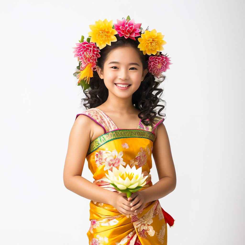 Joyful Thai Girl in Traditional Dress