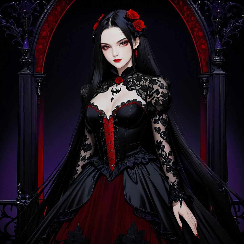 Smirking Vampire Princess in Gothic Elegance