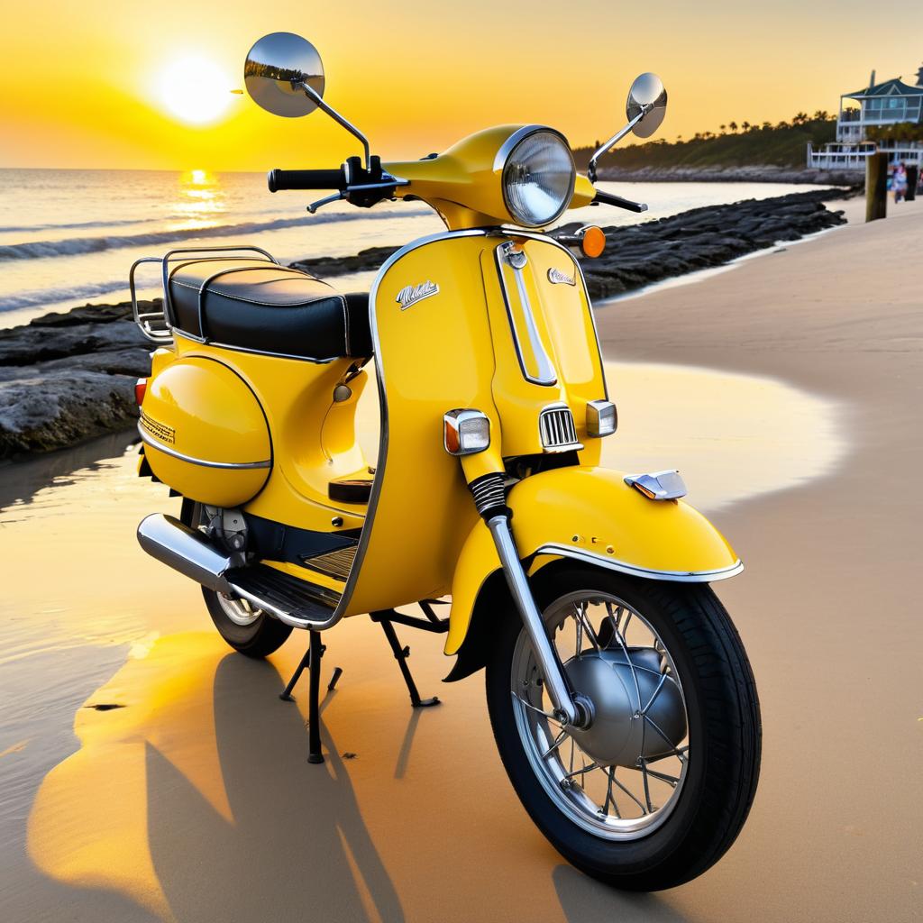 Vintage Moped on Sunset Beach Boardwalk