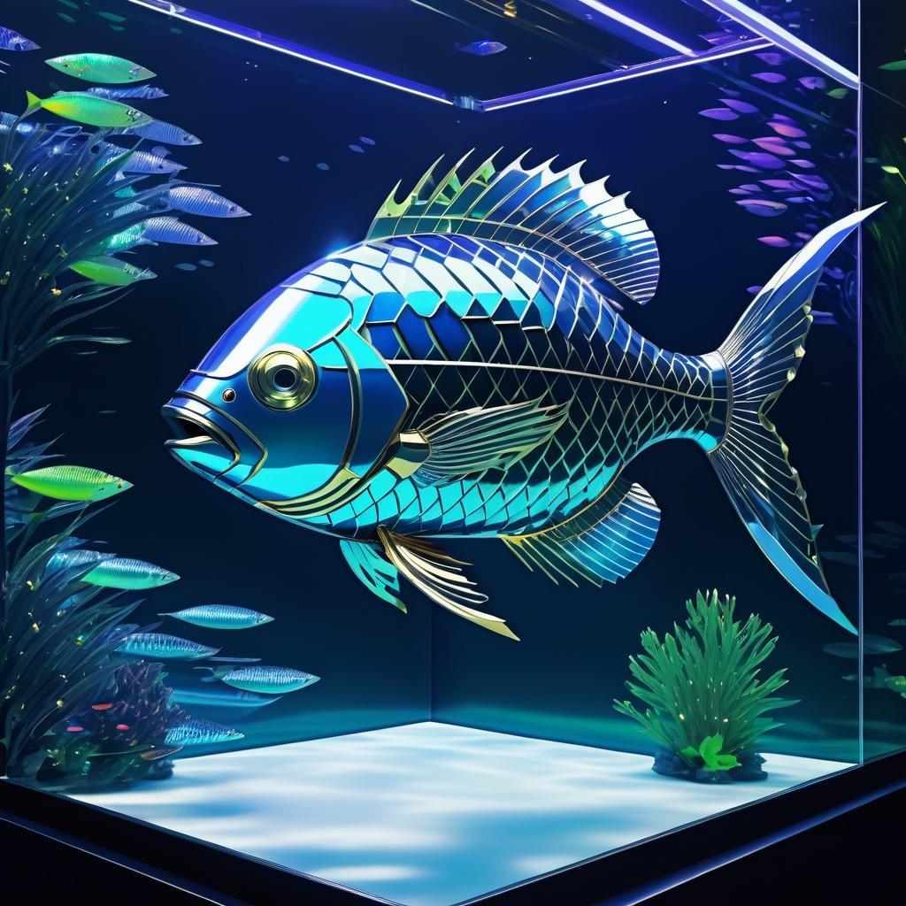 Futuristic Robotic Fish in 3D Aquarium