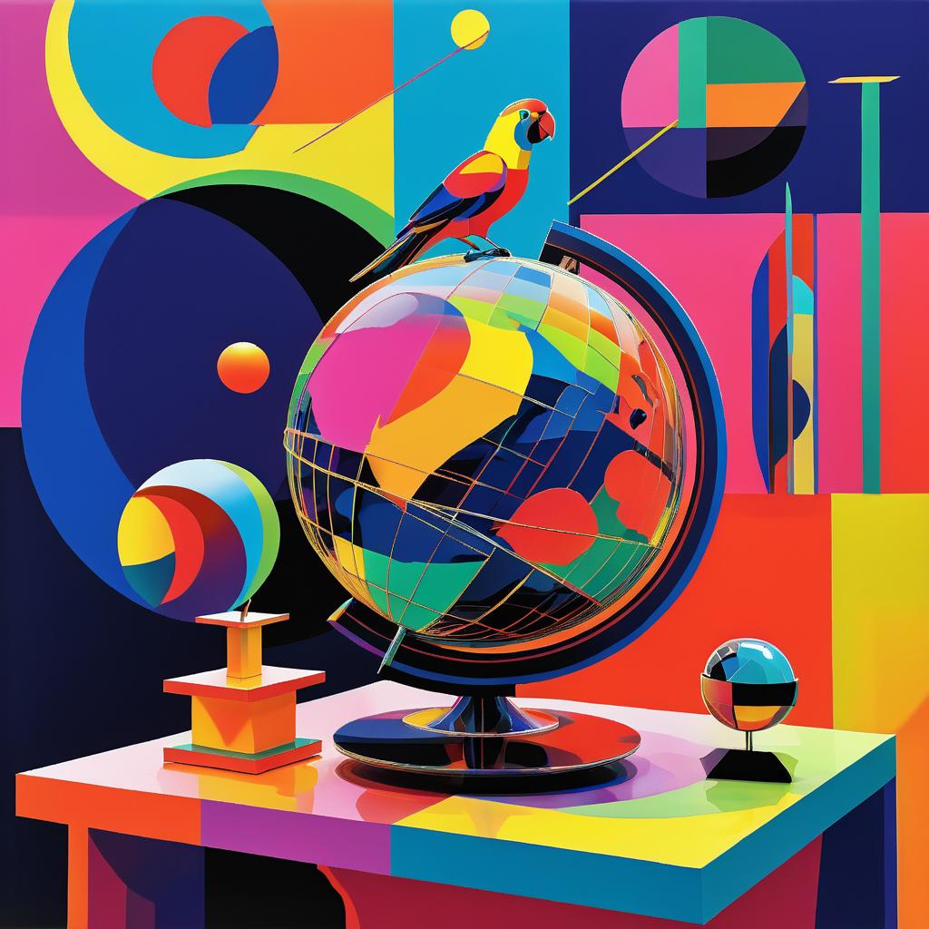 Surreal Globe and Parrot Still-Life Art