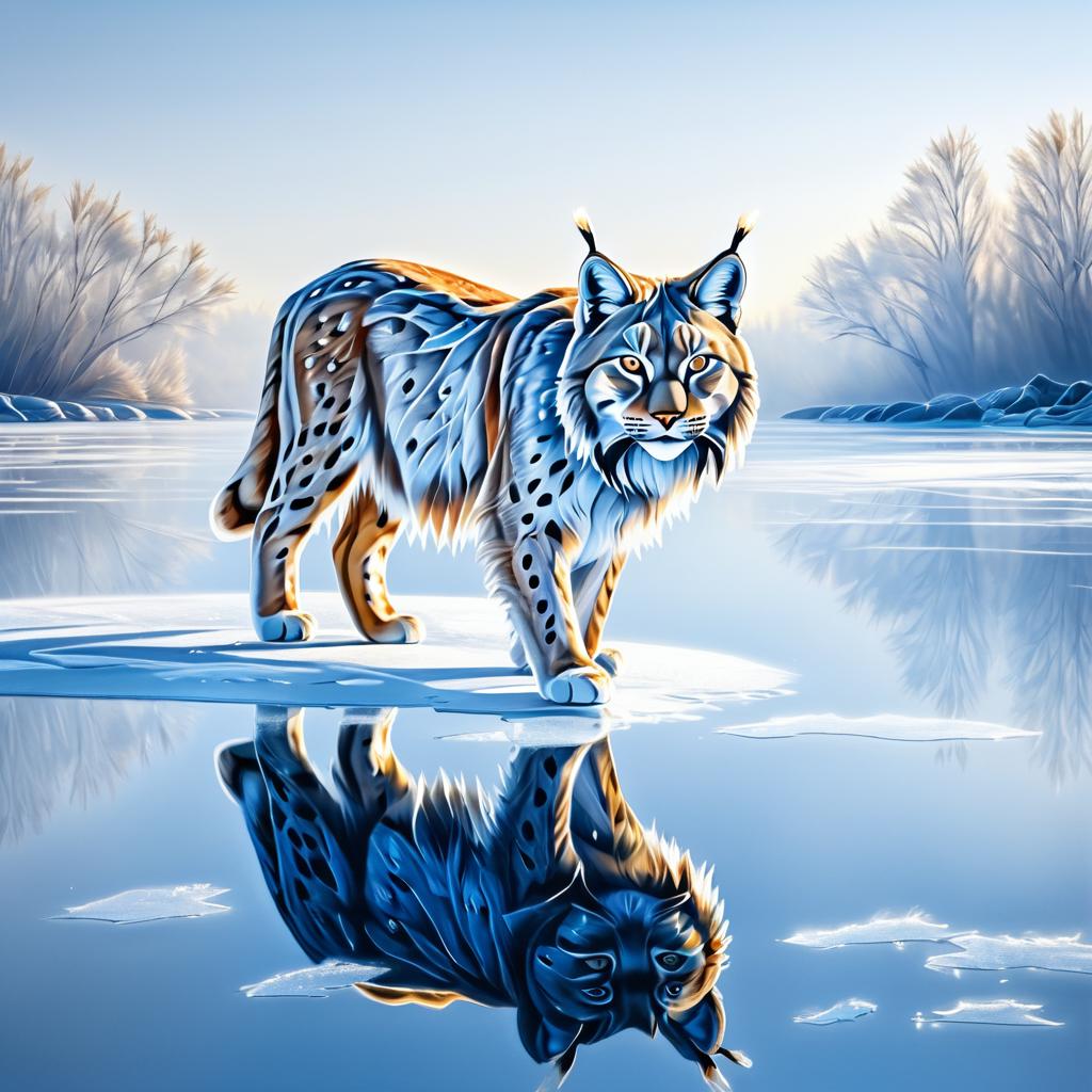 Lynx in Frosted Landscape Artwork