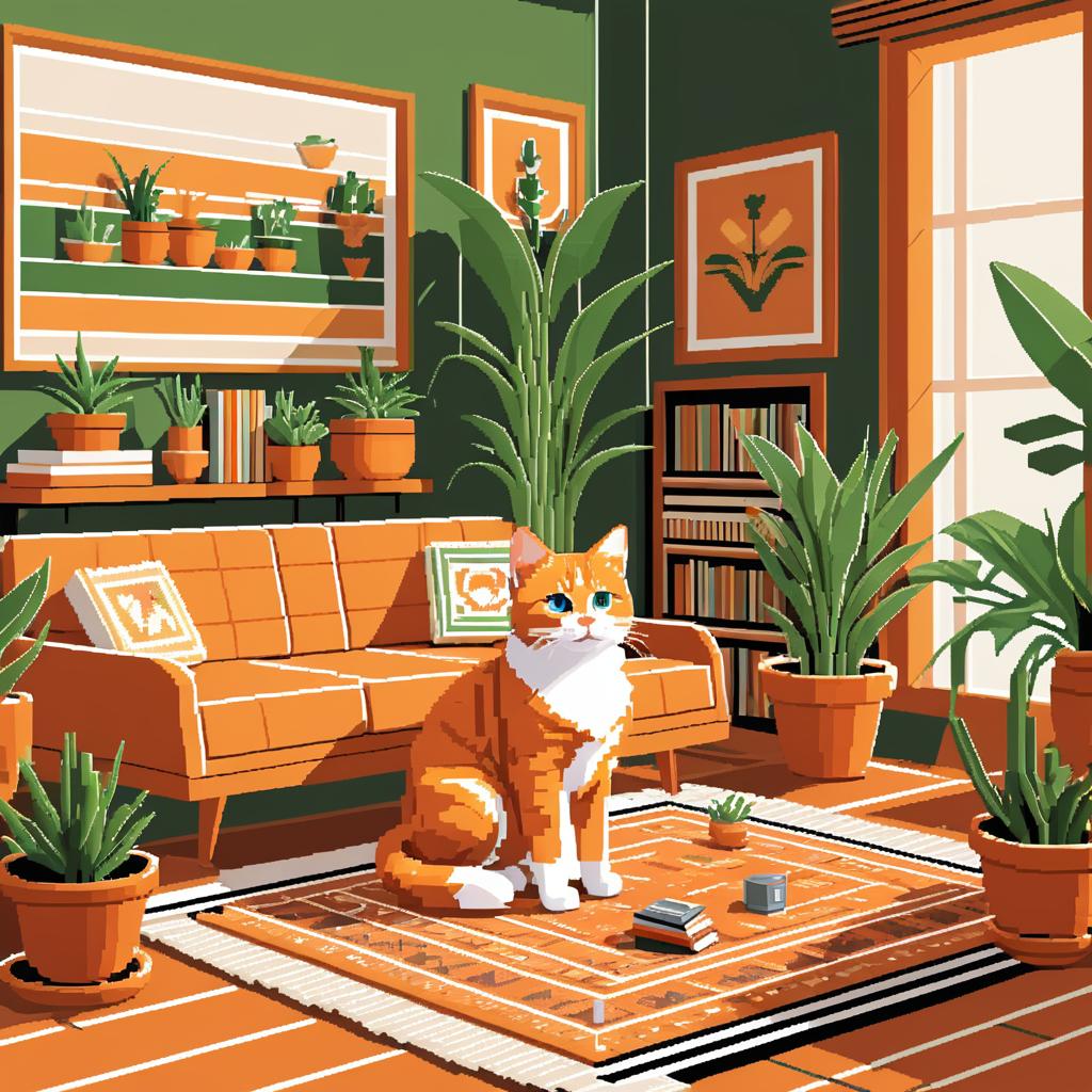 Cozy Living Room with Tabby Figurine