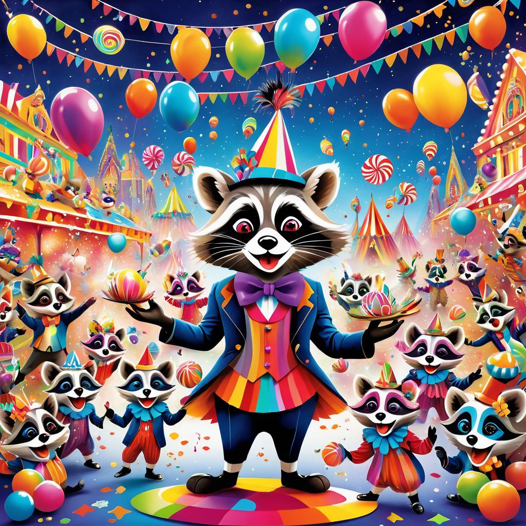 Whimsical Raccoon in a Festive Carnival