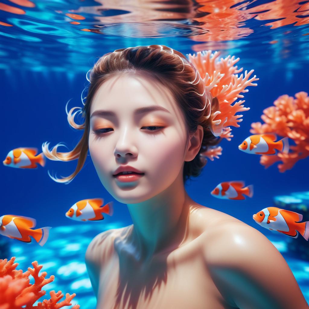 Elegant Underwater Shojo Model with Coral