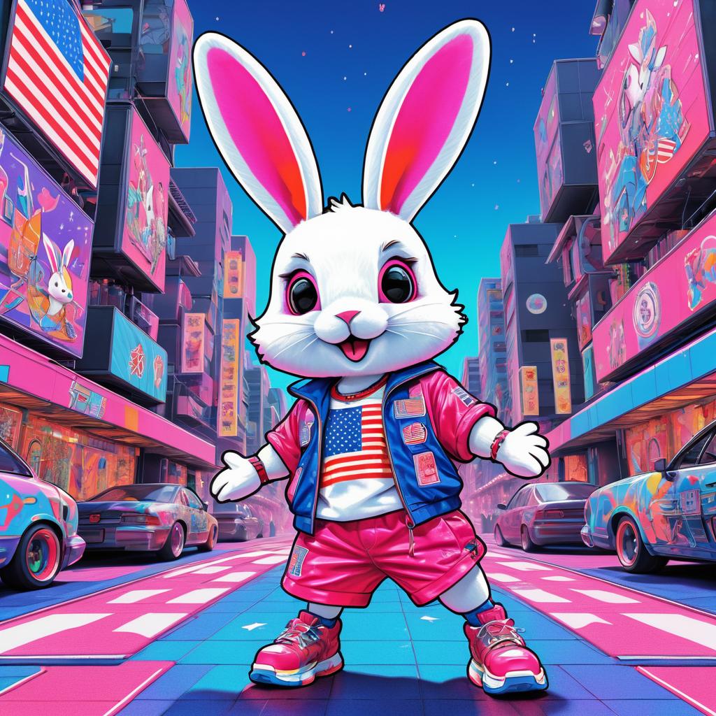 Vibrant Bunny in Cyberpunk Festival