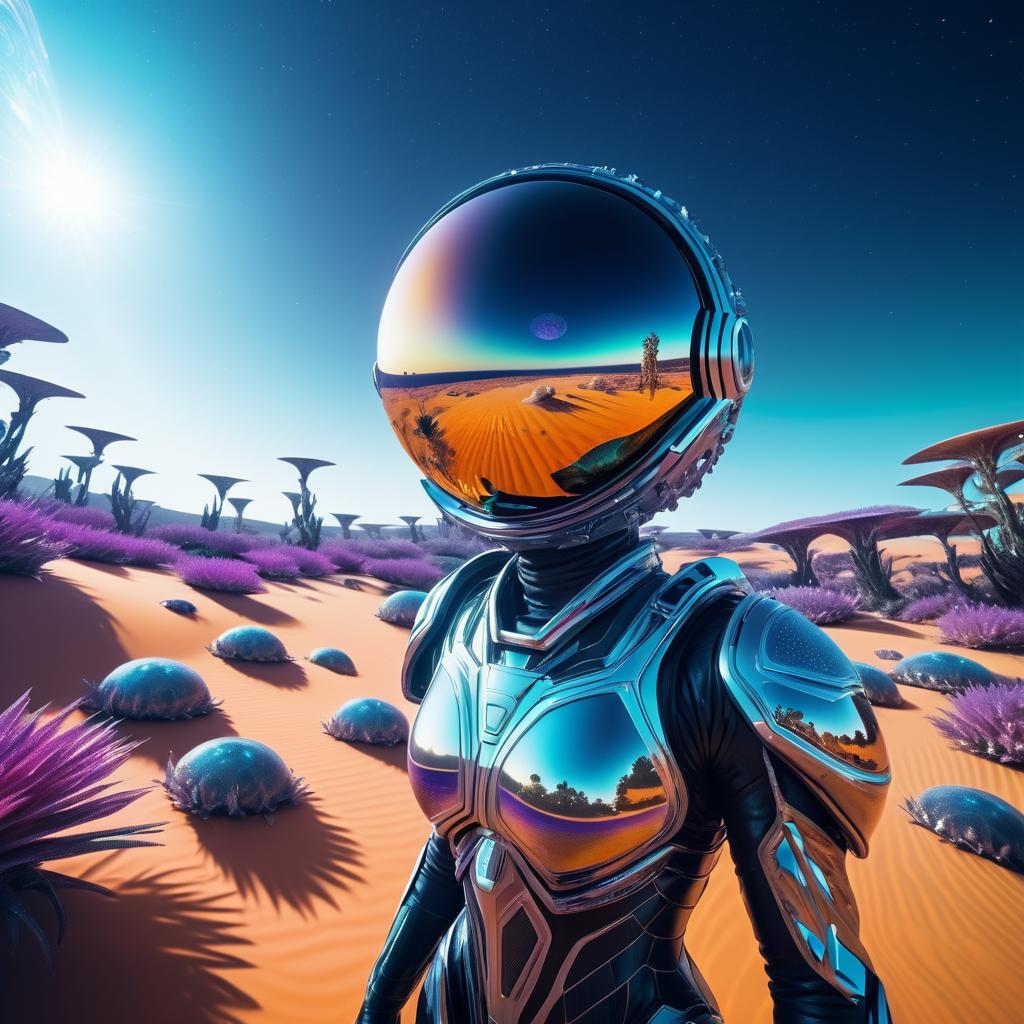 Futuristic Alien Explorer in Surreal Landscape