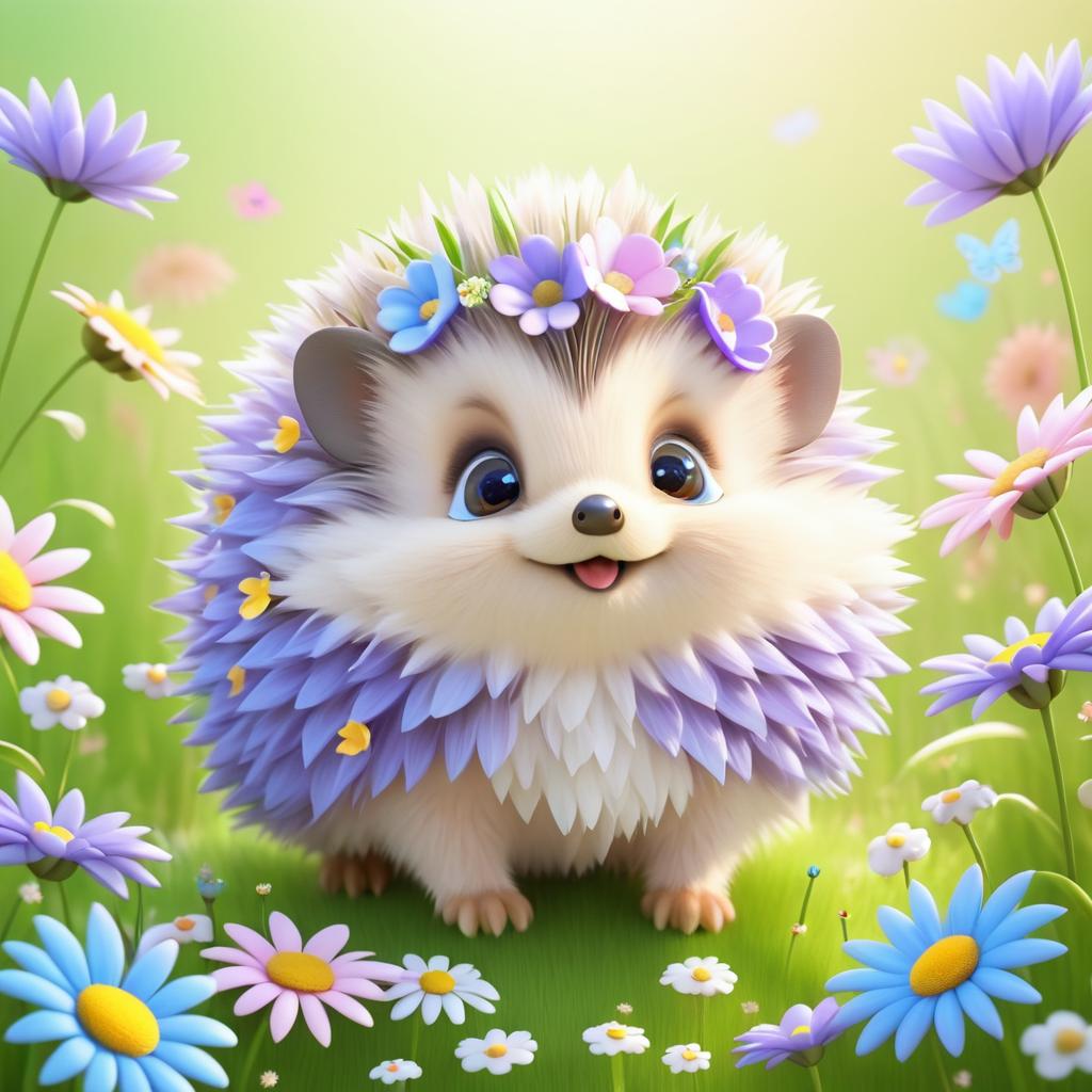 Adorable Kawaii Hedgehog in Fantasy Garden