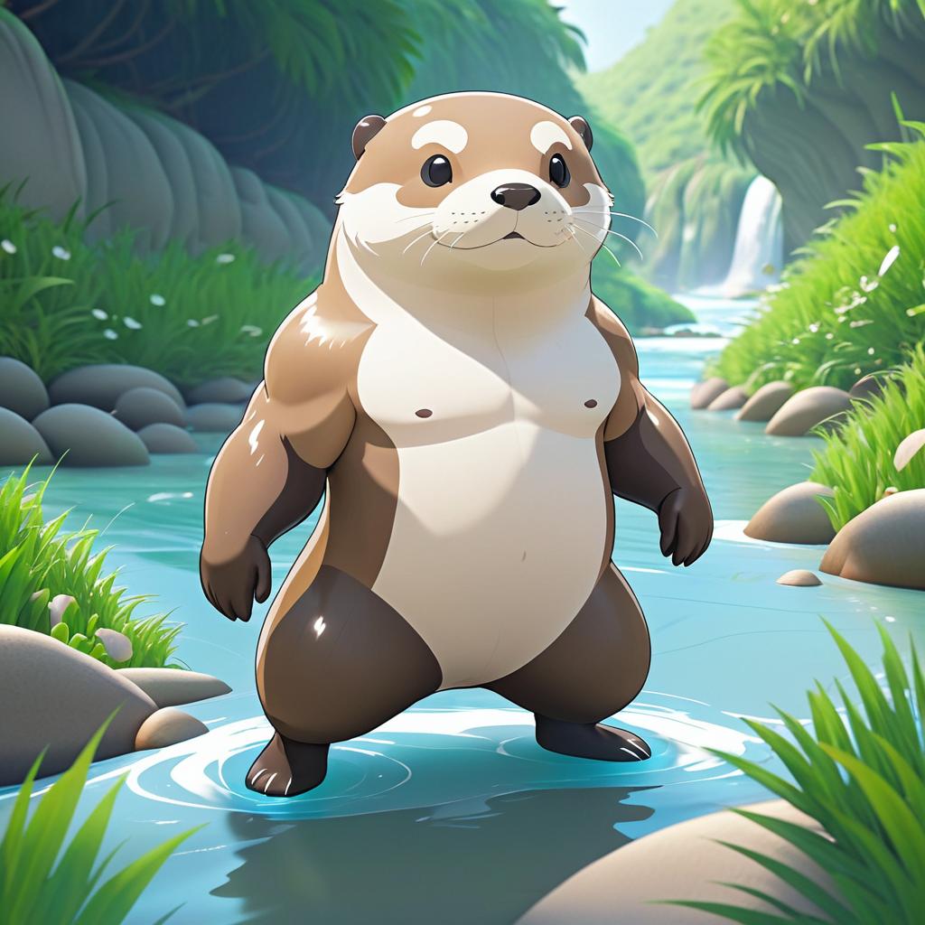 Kawaii Buff Otter by the Riverbank