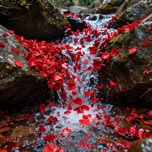 Surreal Mountain Stream of Flower Petals