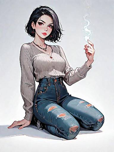 Realistic Comic-Style Woman in Casual Outfit
