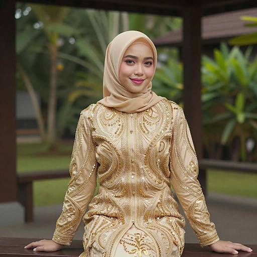 Young Southeast Asian Woman in Gold Hijab