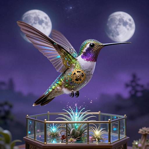 Celestial Hummingbird in a Nebula