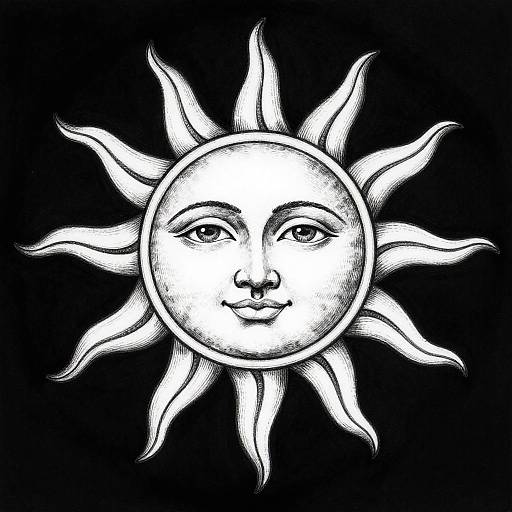 Vintage Ink Sun with Human Face