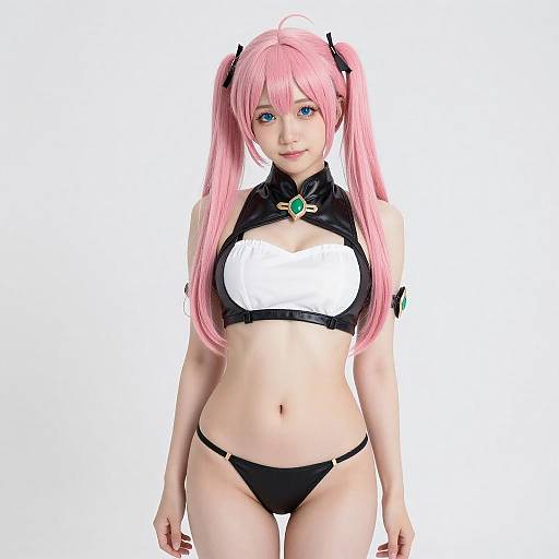 Young Woman in Pink Twin-Tails Cosplay