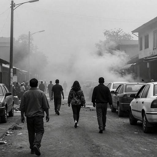 Gritty Black-and-White Street Fire Scene