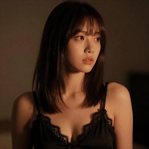 Moody Orange-Lit Portrait with Bangs