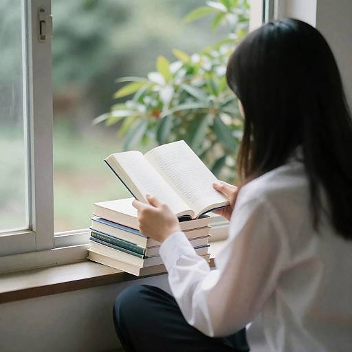 Back View: Boy Reading by Window
