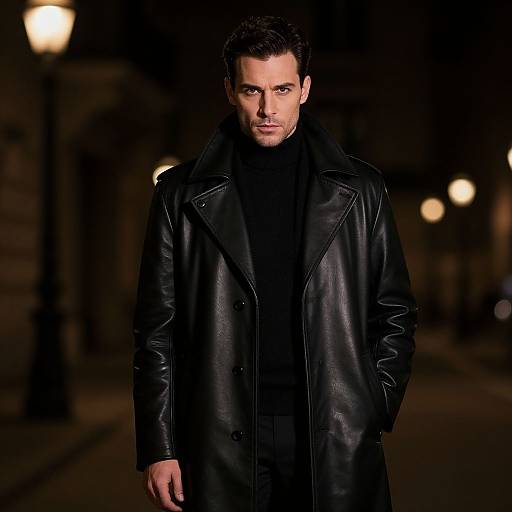 Mysterious Man in Black Leather Coat