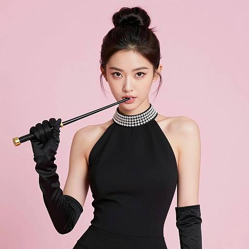 Elegant Woman in Black with Intense Gaze