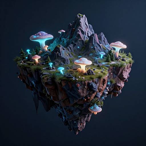 Surreal Inverted Mountain Cyberpunk Landscape