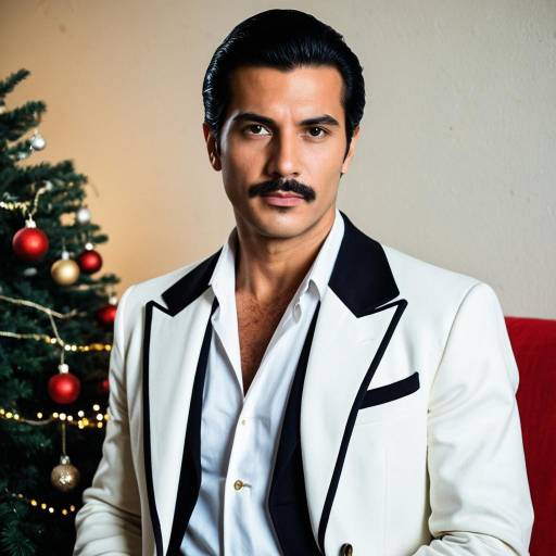 Retro Style Man in White Blazer Near Christmas Tree