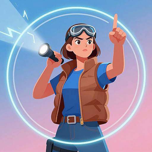 Determined Woman with Flashlight Illustration