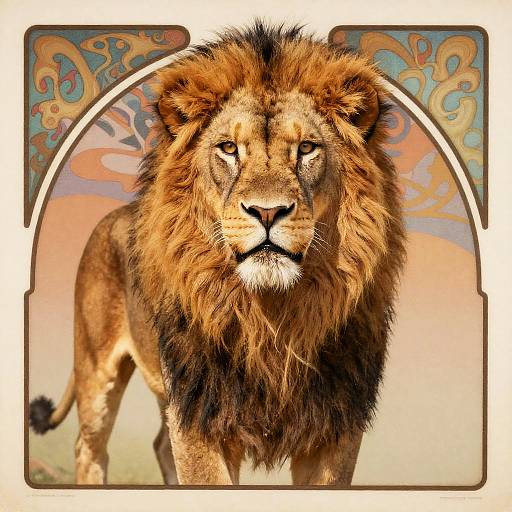 Majestic Lion Portrait in Art Nouveau Style