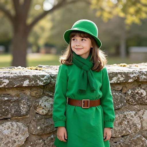 Curious Girl in Green Outfit