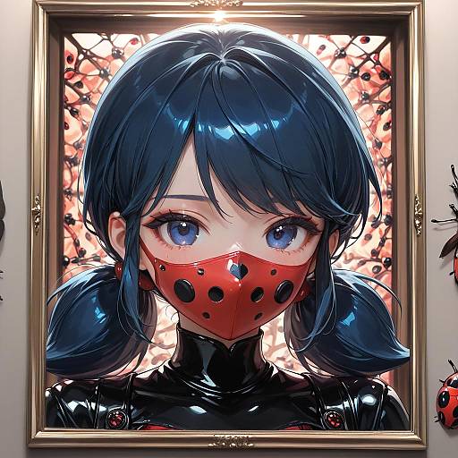 Digital Portrait of Girl in Ladybug Suit with Mask