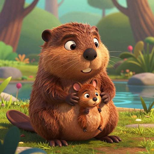 Pixar-Style Nurturing Beaver Animation