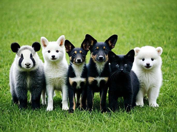 Group of Adorable Animals on Grass