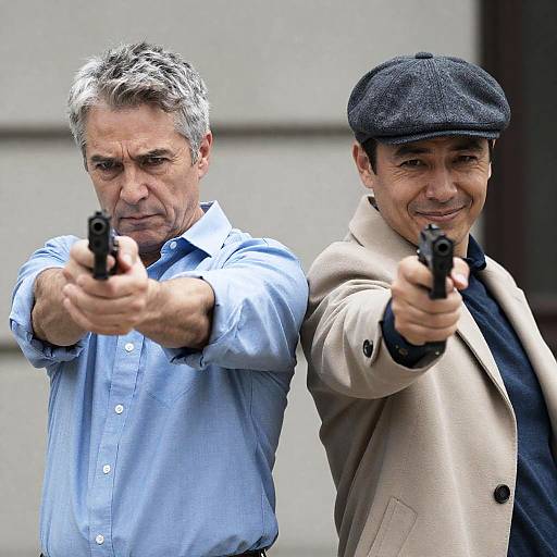 Intense Duel with Handguns in Focus