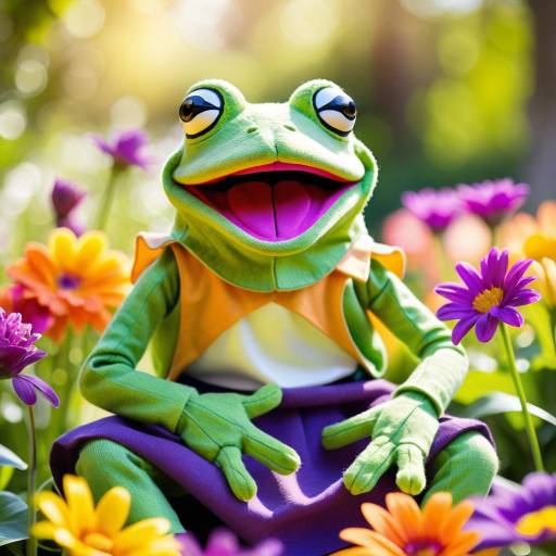 Cheerful Green Frog Puppet in Garden