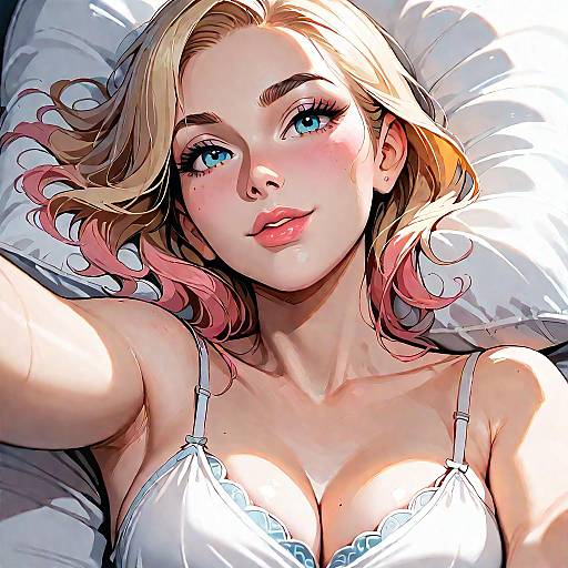Blonde Woman Taking Selfie in White Camisole