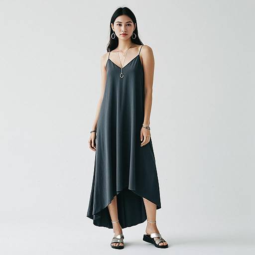 Minimalist Woman in Asymmetrical Slip Dress