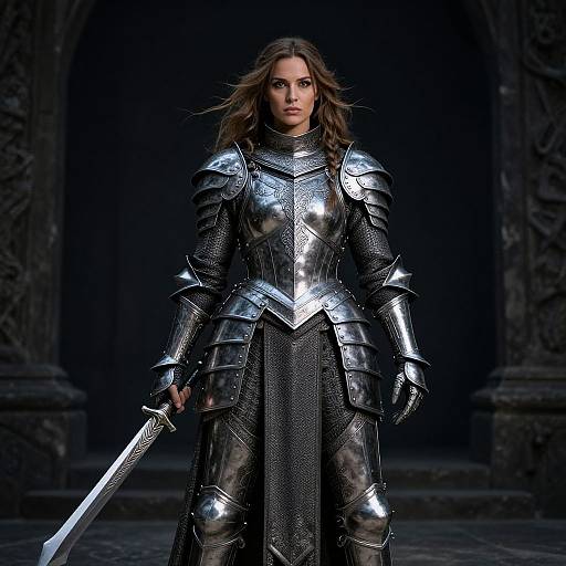 Fierce Woman in Silver Fantasy Armor